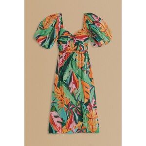 farm rio green and white striped dress Striped Monstera Leaf Sleeveless Midi Dress by Farm Rio – Mimi Seabrook main image 1